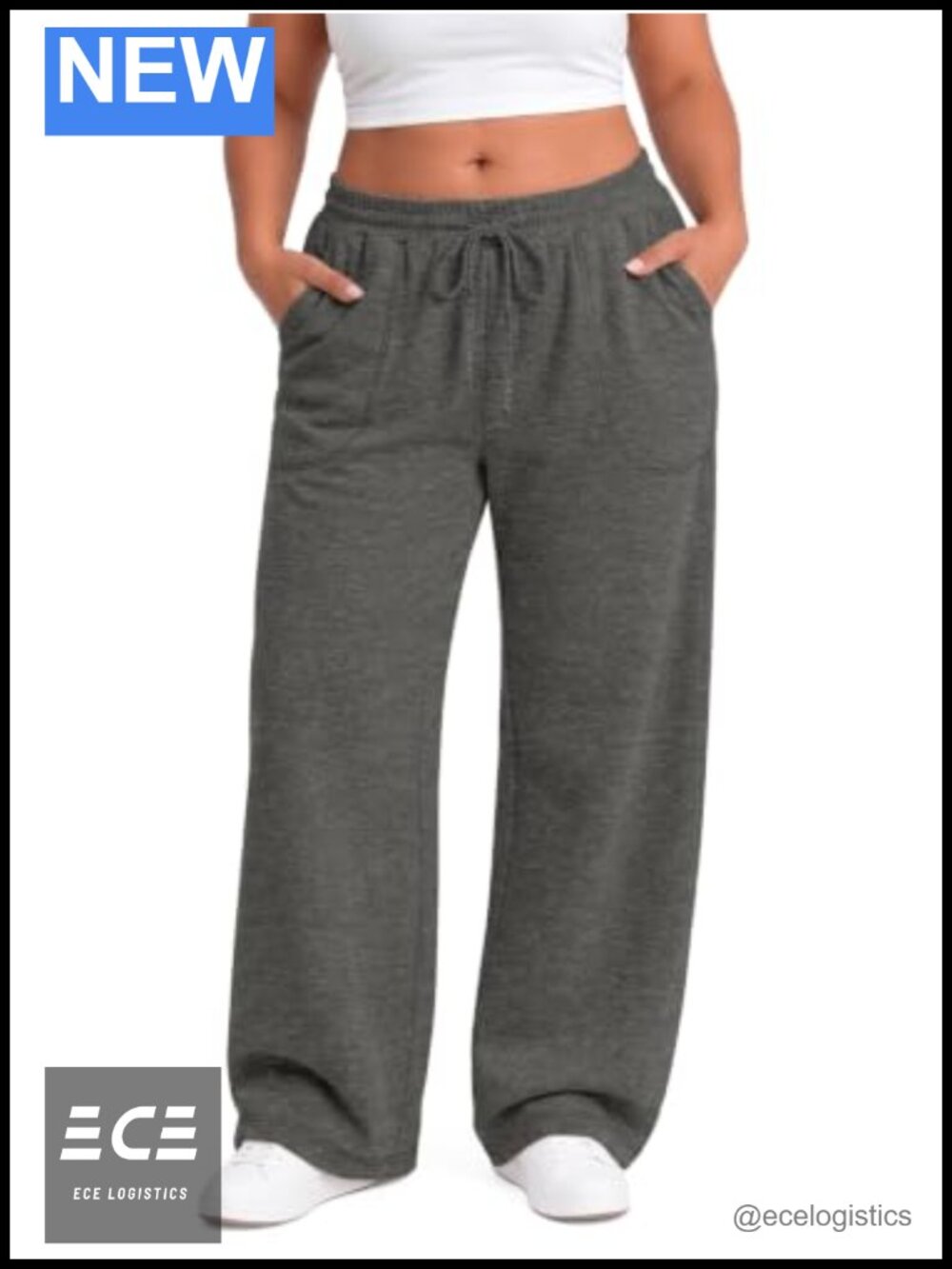 Womens Plus Size Wide Leg Palazzo Sweatpants Drawstring Pockets Stretch